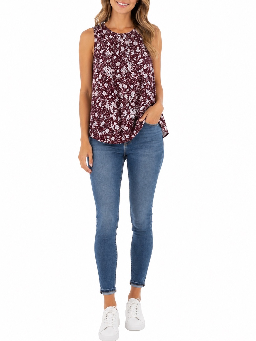 Nordstrom Size Large Purple Floral Preppy Tank Top